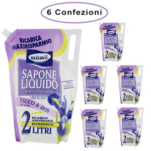 Mil mil sapone liquido talco & iris ricarica maxi risparmio 6 confezioni da 2000 ml