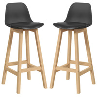 Set 2 Sgabelli da Bar 39x41x96 cm Gambe in Legno e Cuscino in Similpelle Nero