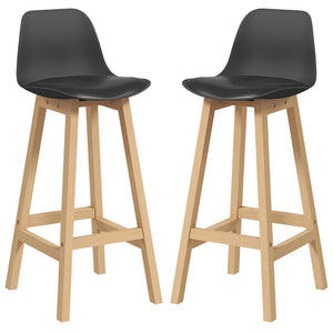 Set 2 Sgabelli da Bar 39x41x96 cm Gambe in Legno e Cuscino in Similpelle Nero