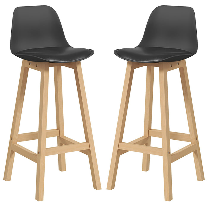 Set 2 Sgabelli da Bar 39x41x96 cm Gambe in Legno e Cuscino in Similpelle Nero