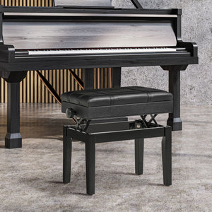 Sgabello per Pianoforte Altezza Regolabile 46-56 cm con Vano Contenitore Nero