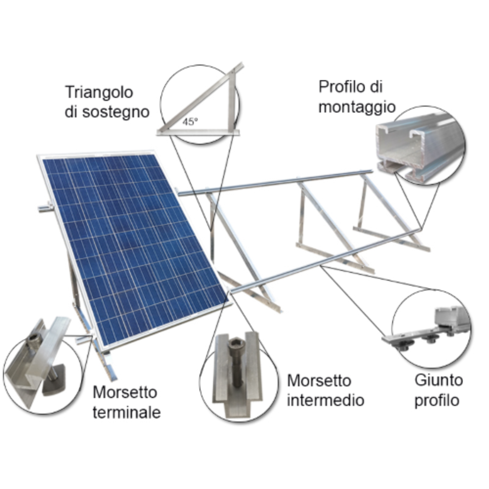 Staffa regolabile per tegole a falda alluminio per impianto fotovoltaico