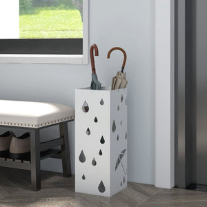 Portaombrelli con 4 Ganci e Vaschetta Raccogligocce 15,5x15,5x41cm in Metallo Bianco