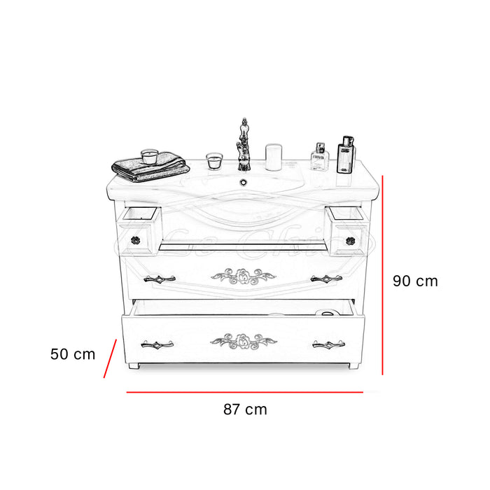 Arredo bagno 105cm bianco shabby con specchio