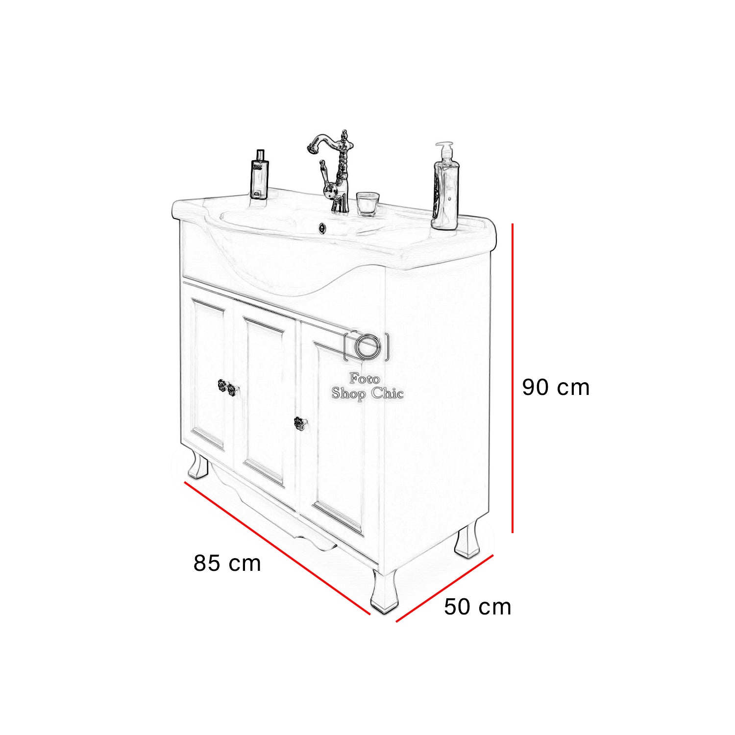 Mobile bagno 85 cm con 3 ante e specchio