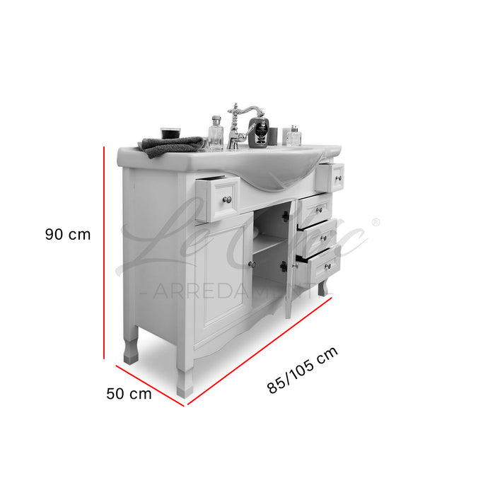 Mobile bagno a terra in legno bianco - 105 cm, Specchio senza pensile