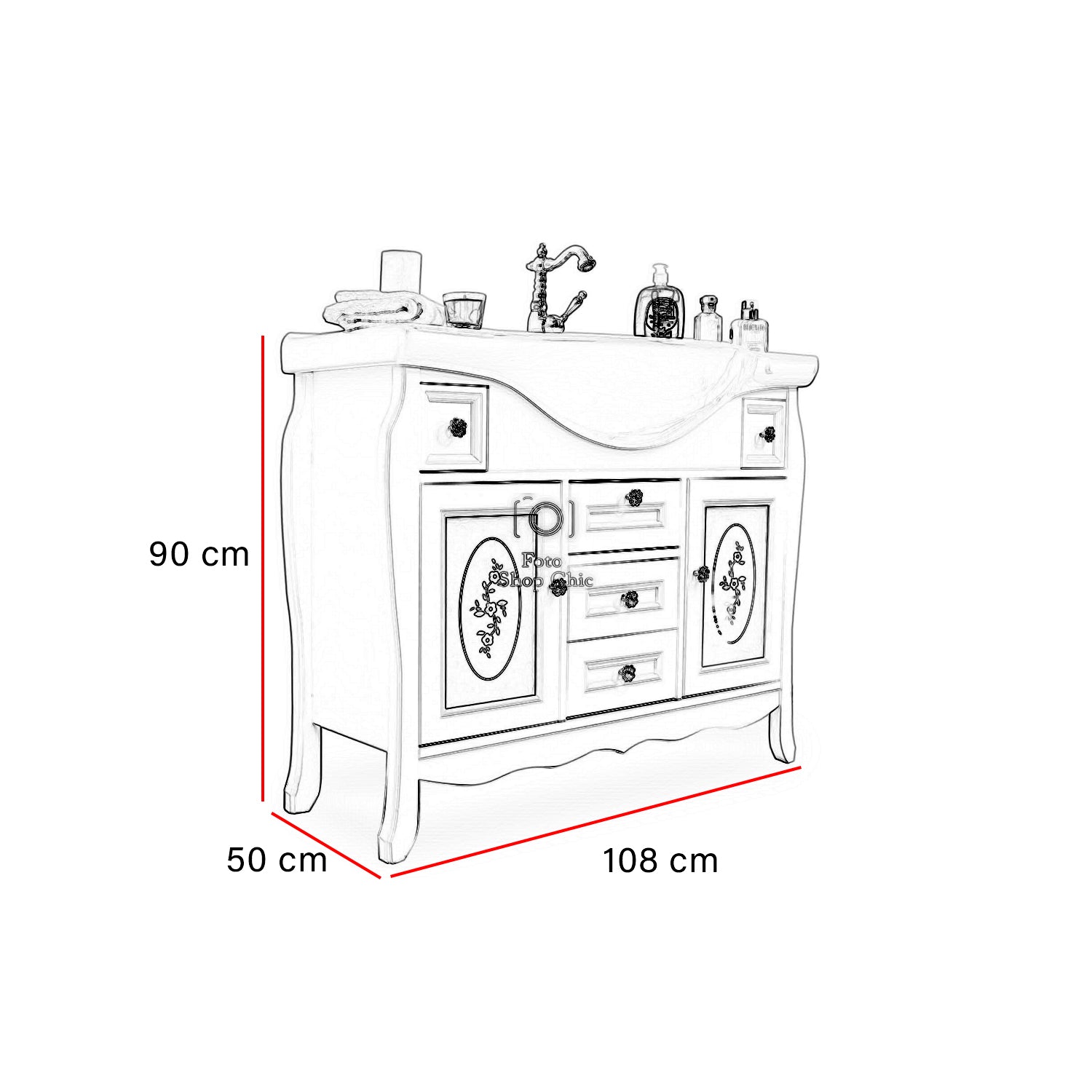 Mobile bagno completo shabby 105cm con specchio pensile