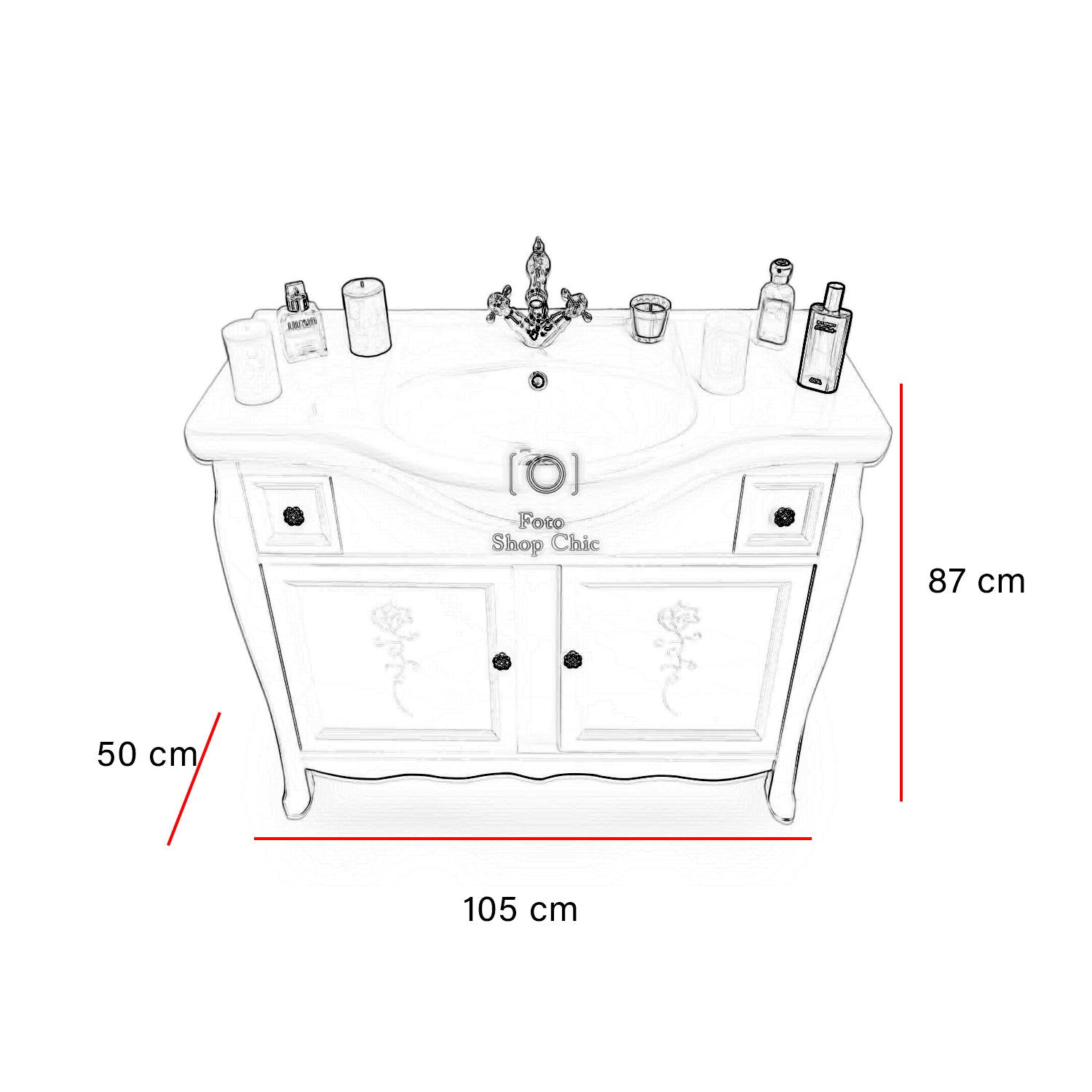 Mobile bagno shabby chic con decori incisi completo