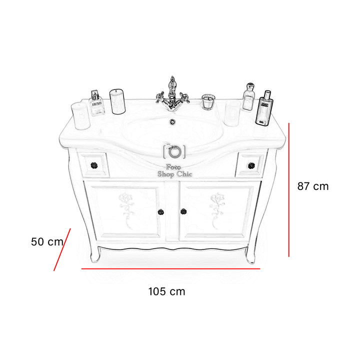 Mobile bagno shabby chic con decori incisi completo