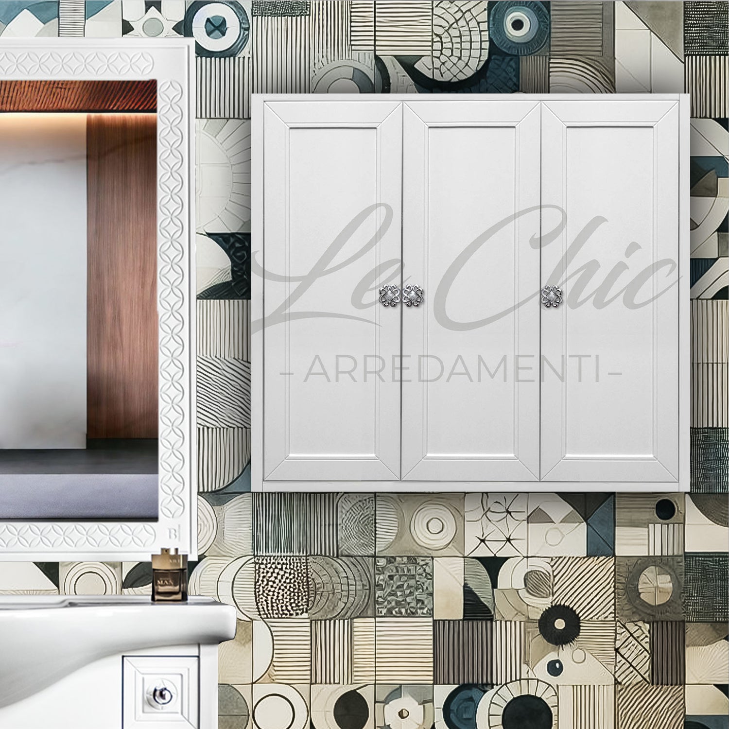 Pensile finitura bianco shabby chic a 3 ante