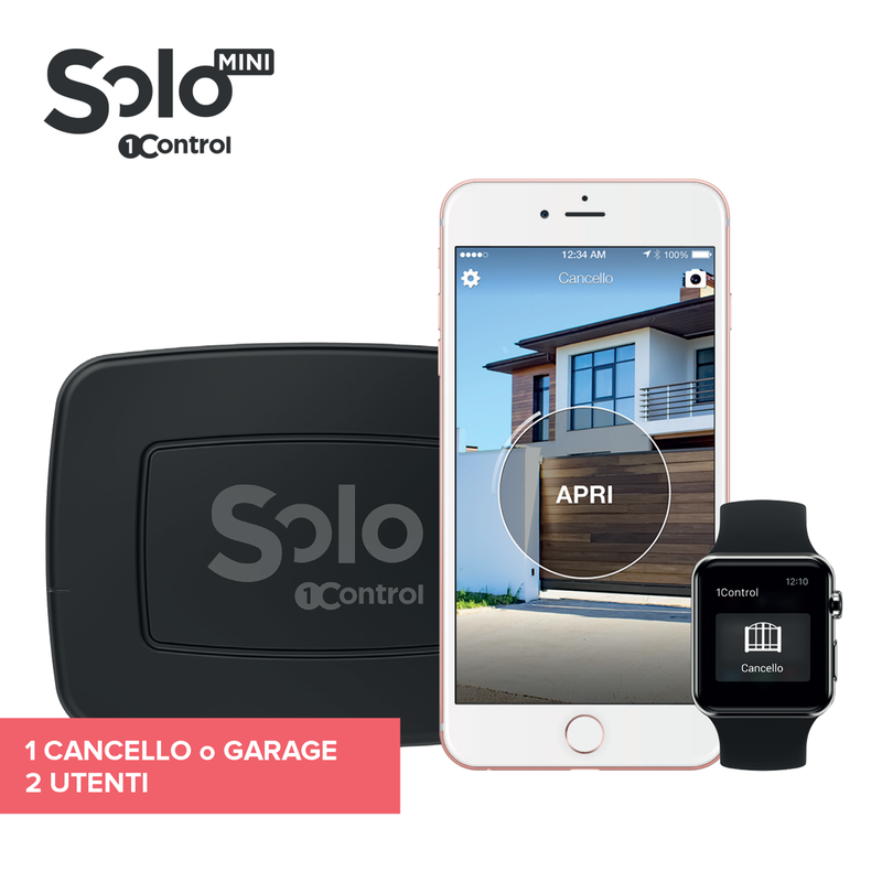 1Control SOLO MINI, Apricancello Bluetooth senza Fili per Telefono/Smartphone per Aprire Cancelli e Porte Garage Controllati da Telecomando, x 1 Cancello e fino a 2 Utenti, Nero, Made in Italy