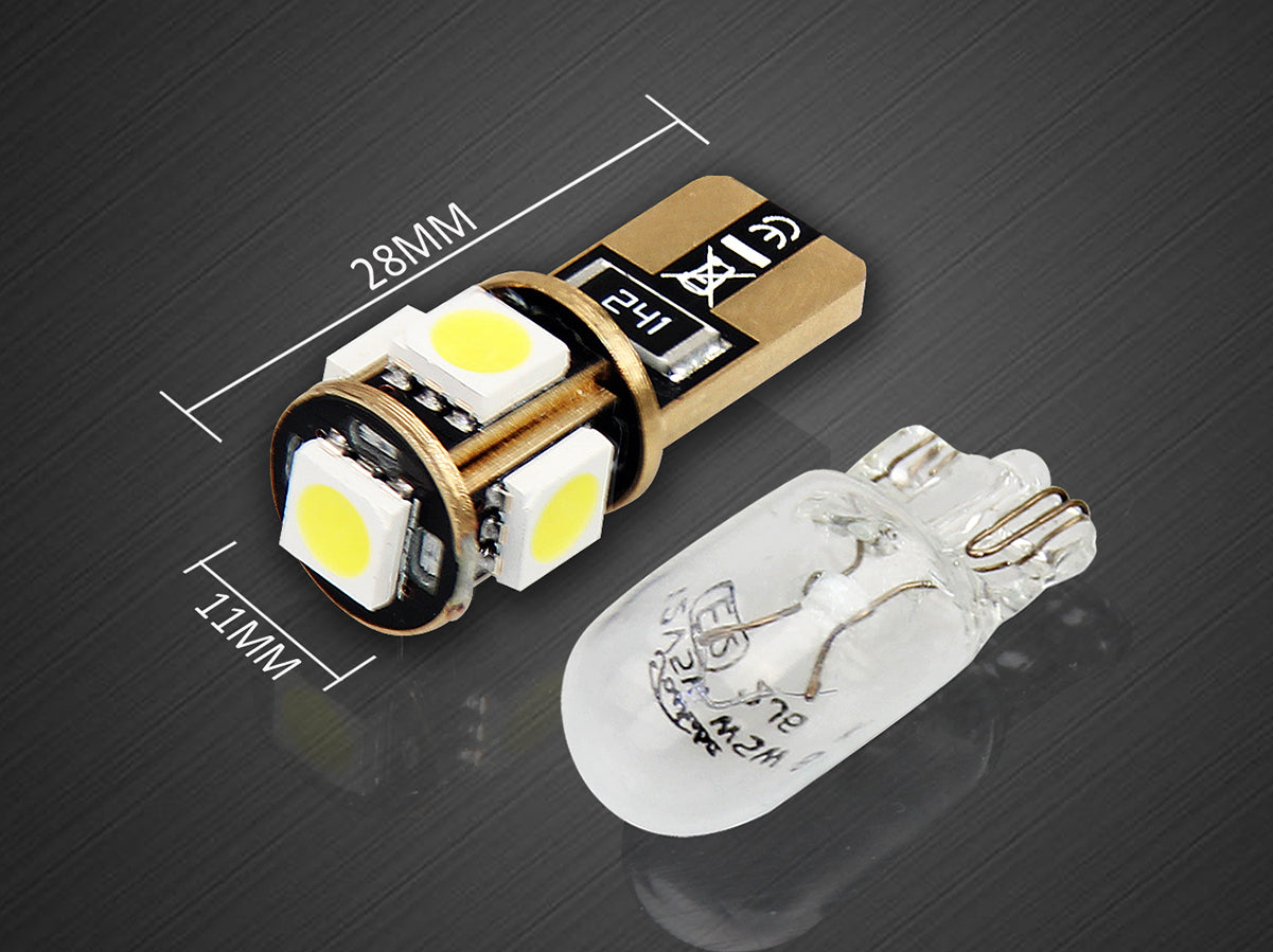 10 Lampada Led T10 W5W Canbus 12V 5 SMD 5050 Bianco Freddo 6000K + Leva Rimozione Antigraffio