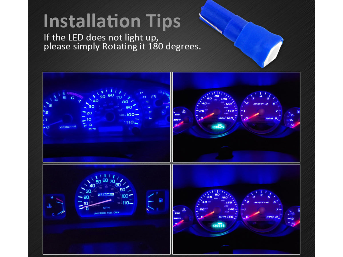 10 Lampadine Led T5 12V W1,2W Colore Blu Con 1 Smd 5050 Luci Cruscotto Auto e Moto