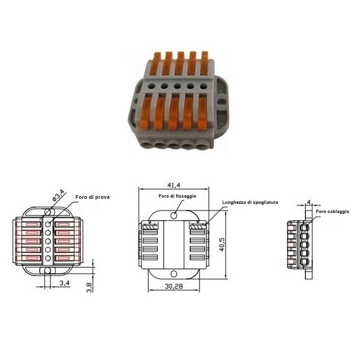 10 Morsetti Con Base Fissaggio Morsettiera Elettrica Connessione Connettore Bilaterale 5P