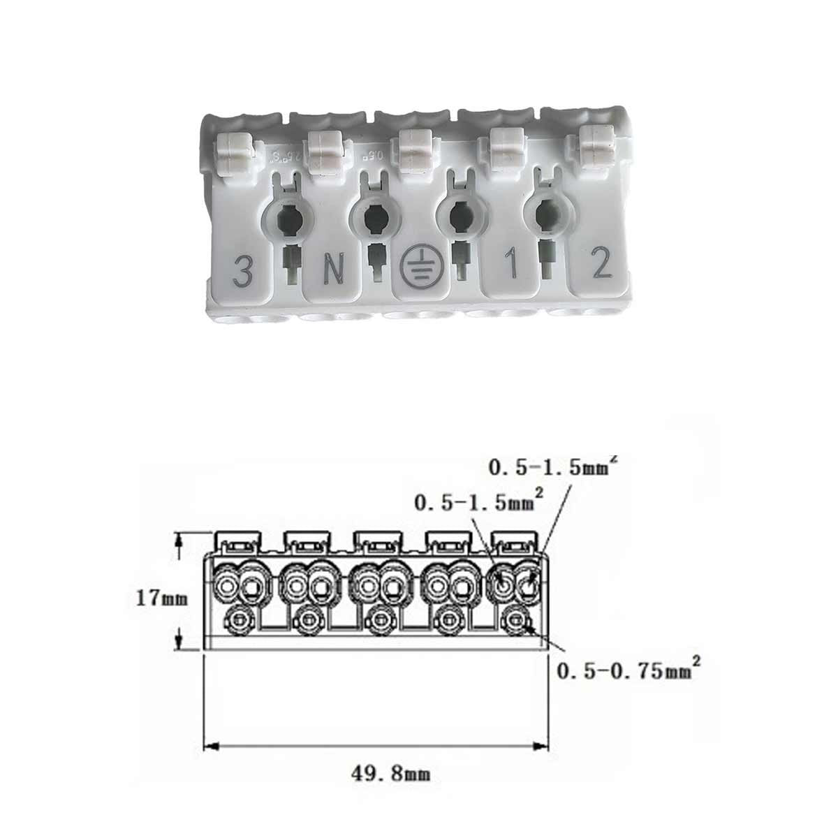 10 Morsetti a Molla Connettore Rapido Doppio Click Cavo Elettrico Morsettiera a Vite Libero Bianco 5P