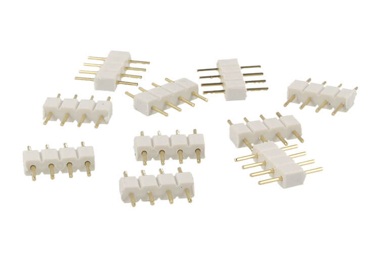 10 PZ Spina Colore Bianco Maschio 4 Pin Per Collegamento Striscia Led RGB Centralina Controller RGB