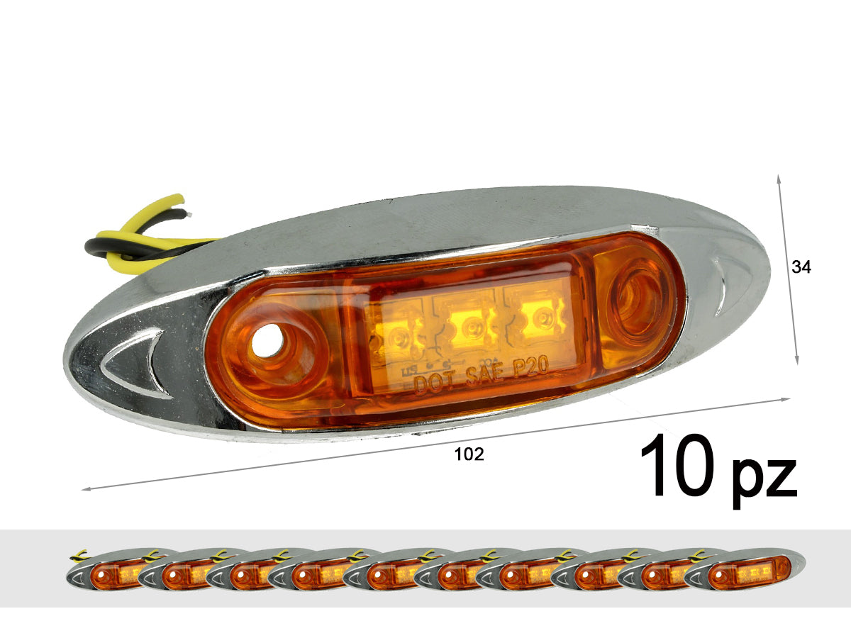 10 Pezzi Fanali Laterali Led 24V 12V Arancione Per Luci Ingombro Cortesia Targa Cupola Cappa Camper Trattore Autocarro Barca