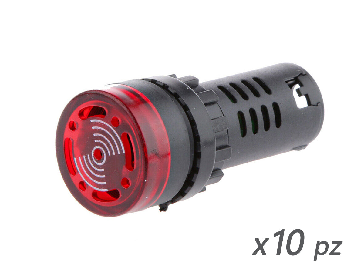 10 Pezzi Indicatore Led Rosso 24V AC/DC Buzzer Allarme Acustico Da Incasso Foro 22mm