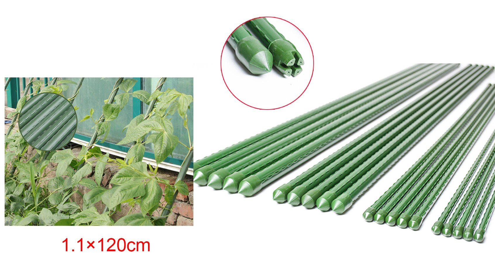 10 Pezzi Supporto Piante Rampicanti Bastone In Acciaio Plastificato Verde 1,1X120cm