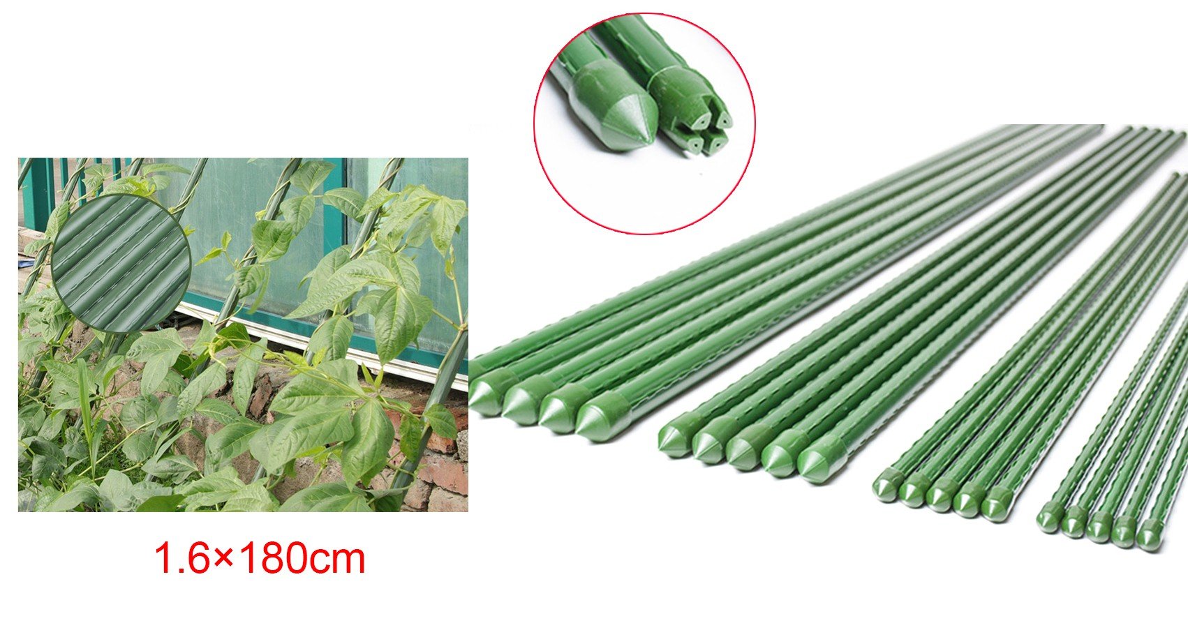 10 Pezzi Supporto Piante Rampicanti Bastone In Acciaio Plastificato Verde 1,6X180cm