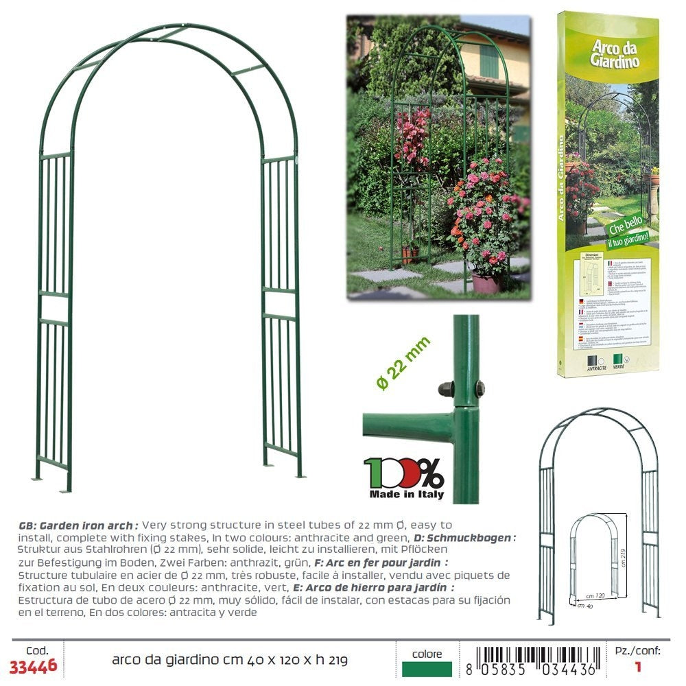 Arco per giardino decorativo in ferro verde (120x40xh219 cm)