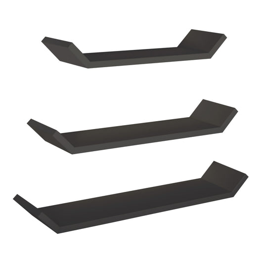 Set di 3 Mensole da Muro Modello BARCHETTA, Mensola Cameretta, Mensola da Parete. Misure 71x7 p15.5 cm 61x7 p15.5 cm e 51x7 p15.5 cm. Finitura NERO - MADE IN ITALY