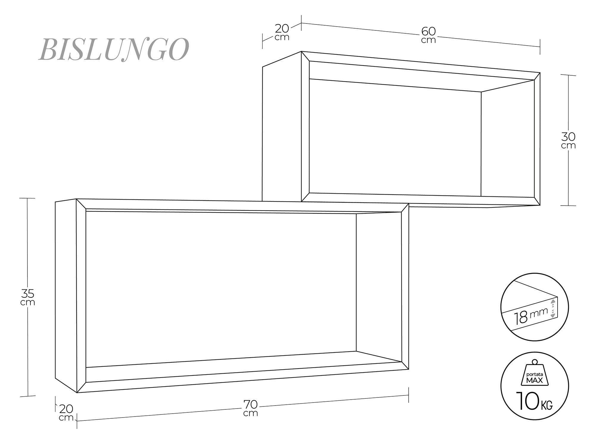 Set 2 Mensole Cubo da Parete Rettangolare in Fibra di Legno Bislungo Rovere Scuro