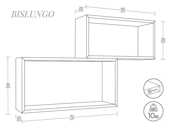 Set 2 Mensole Cubo da Parete Rettangolare in Fibra di Legno Bislungo Rovere Scuro