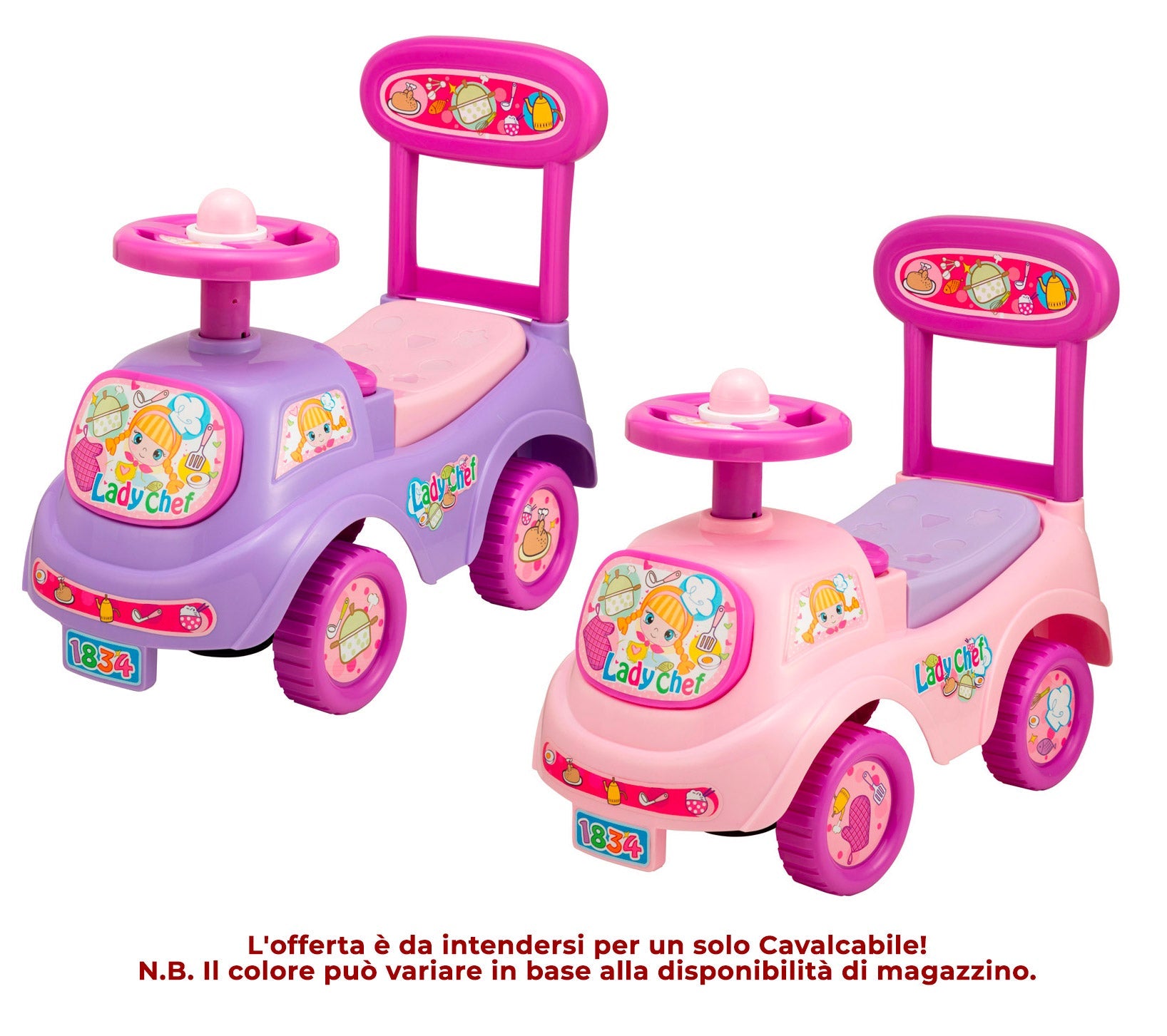 Camioncino Cavalcabile per Bambina 48x23x42 cm con Clacson Rosa o Viola