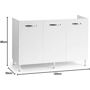 Mobile Mobiletto Sottolavello Per Cucina Componibile Bianco Frassino (85x50x120)