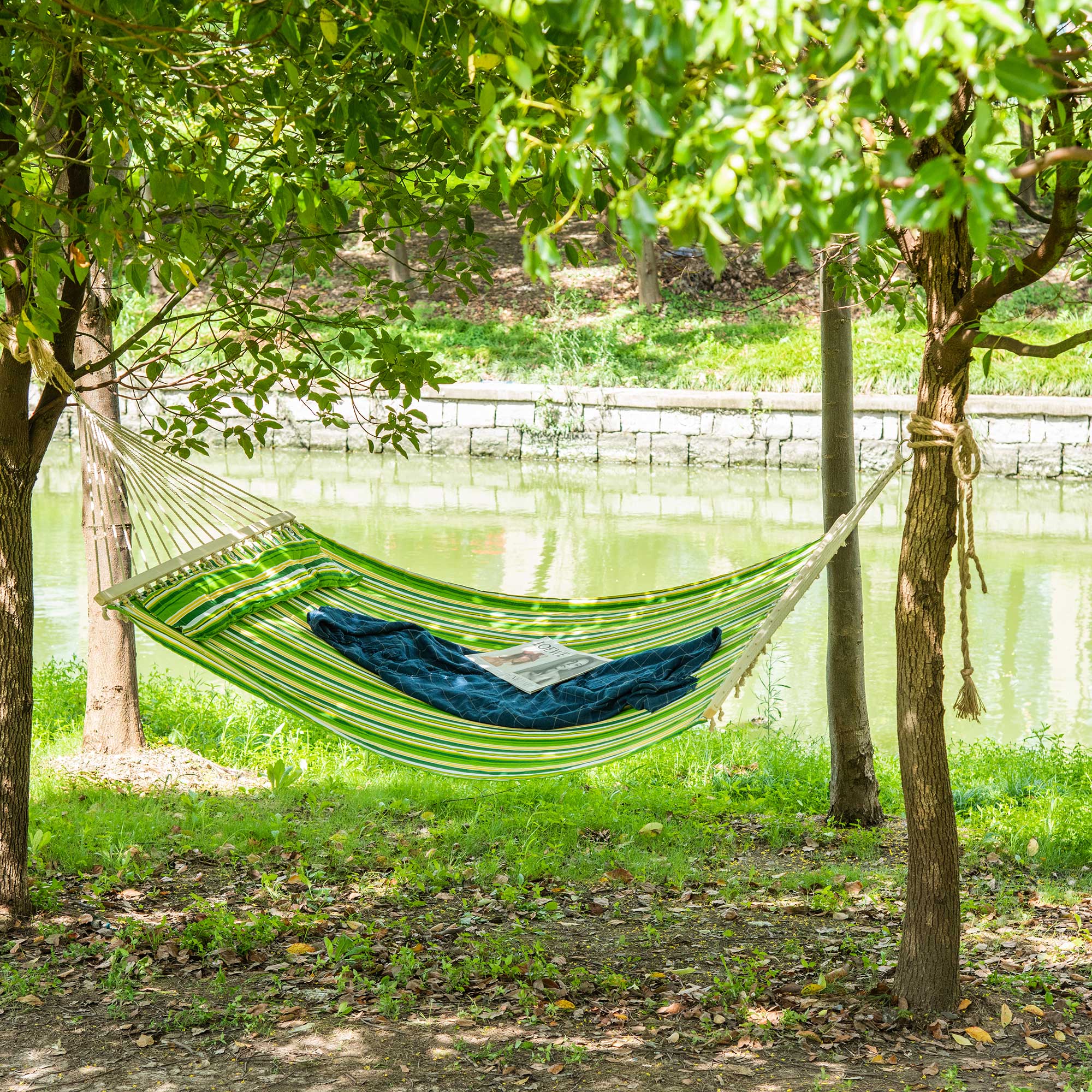 Easycomfort Hammock Amaca da Giardino Doppia per 2 Persone, Dondolo Sospeso da Campeggio in Cotone e Poliestere con Cuscino 188x140cm