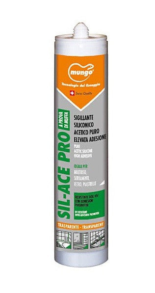 Sil-Ace Pro Sigillante Siliconico Acetico Professionale Antimuffa 280Ml Trasparente Per Vetro/Ceramica/Alluminio-Mungo