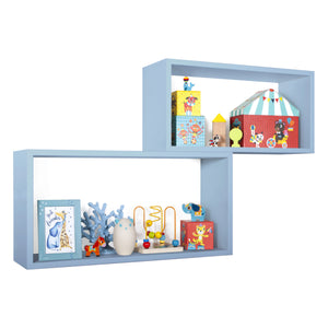 Set di 2 Mensole da Muro Modello BISLUNGO, Pensile Bagno, Mensola da Parete, Scaffale da Parete. Misure 70x35 p20 cm e 60x30 p20 cm. Finitura  BLU BALTICO - MADE IN ITALY