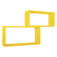 Set di 2 Mensole da Muro Modello BISLUNGO, Pensile Bagno, Mensola da Parete, Scaffale da Parete. Misure 70x35 p20 cm e 60x30 p20 cm. Finitura  GIALLO CANARINO - MADE IN ITALY