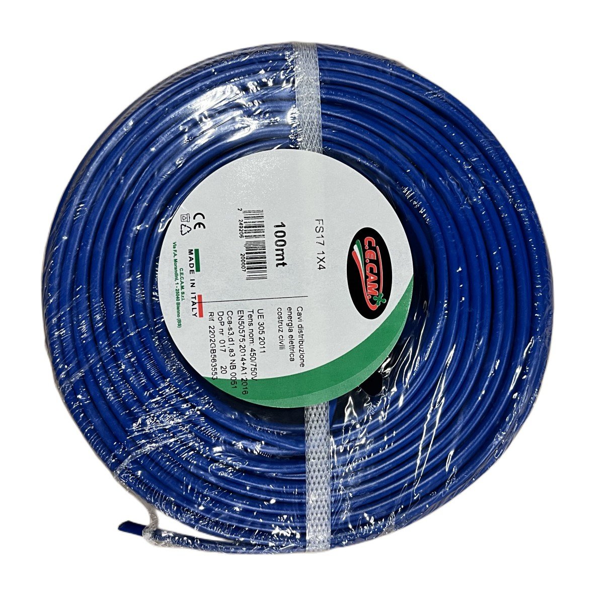 100mt Cavo Elettrico FS17 450/750V Unipolare 1X4mm Colore Blu Made In Italy