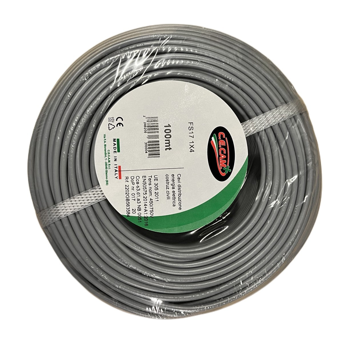 100mt Cavo Elettrico FS17 450/750V Unipolare 1X4mm Colore Grigio Made In Italy