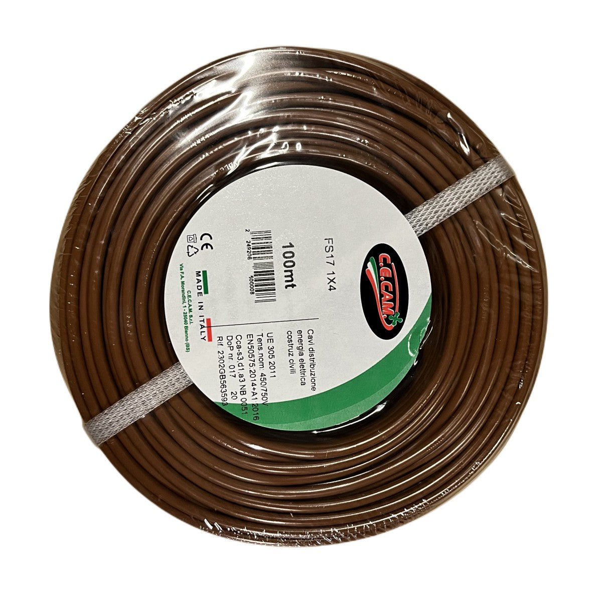 100mt Cavo Elettrico FS17 450/750V Unipolare 1X4mm Colore Marrone Made In Italy