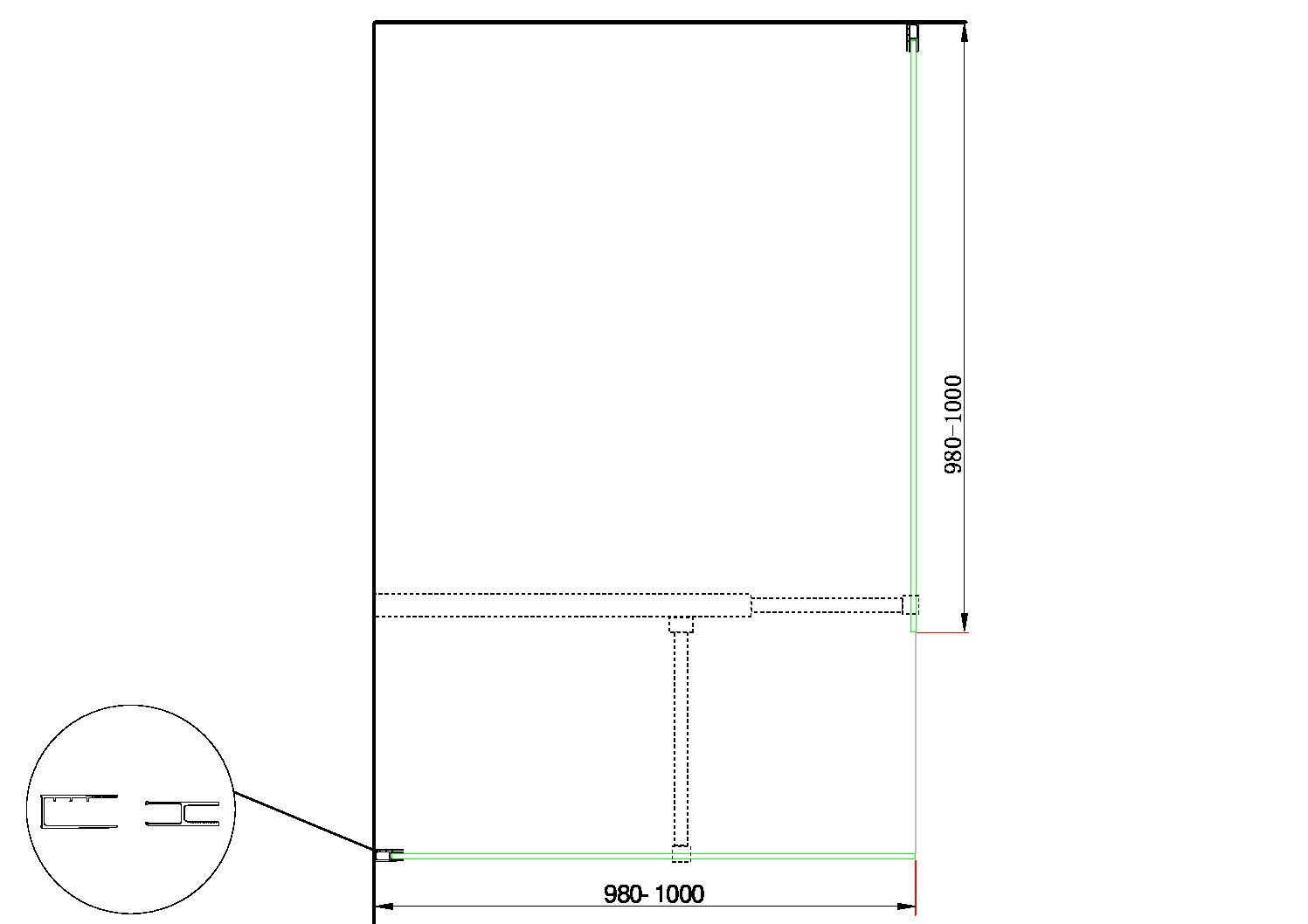 Doppia Parete Doccia Walk-in Con Braccio Di Sostegno Superiore a T Vetro 8 mm Reversibile 98-100 x 98-100 H 200 cm