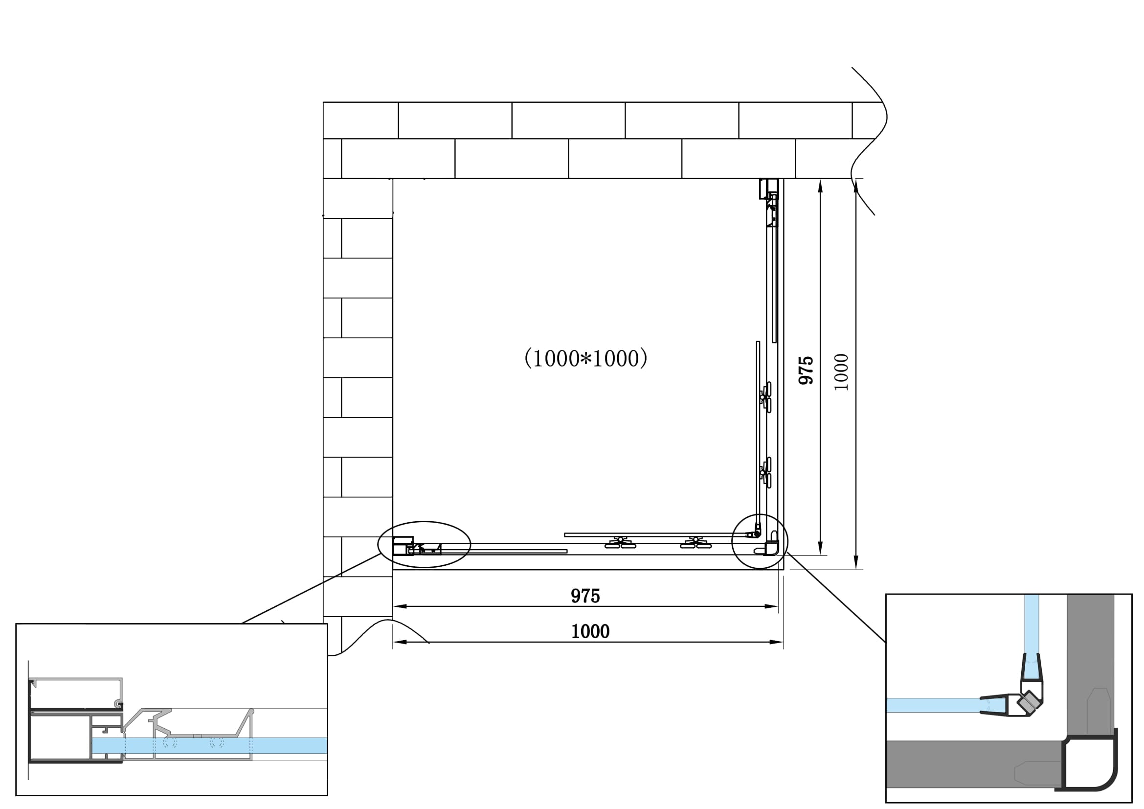 Box doccia 6 mm angolare quadrato profilo cromo reversibile H.190 100x100 