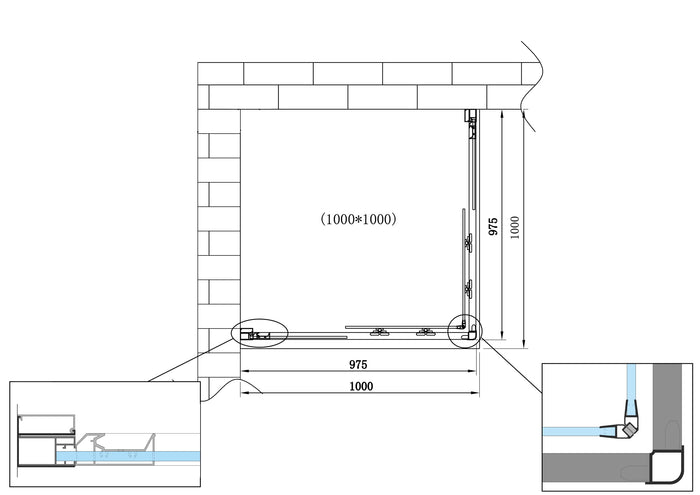 Box doccia 6 mm angolare quadrato profilo cromo reversibile H.190 100x100 