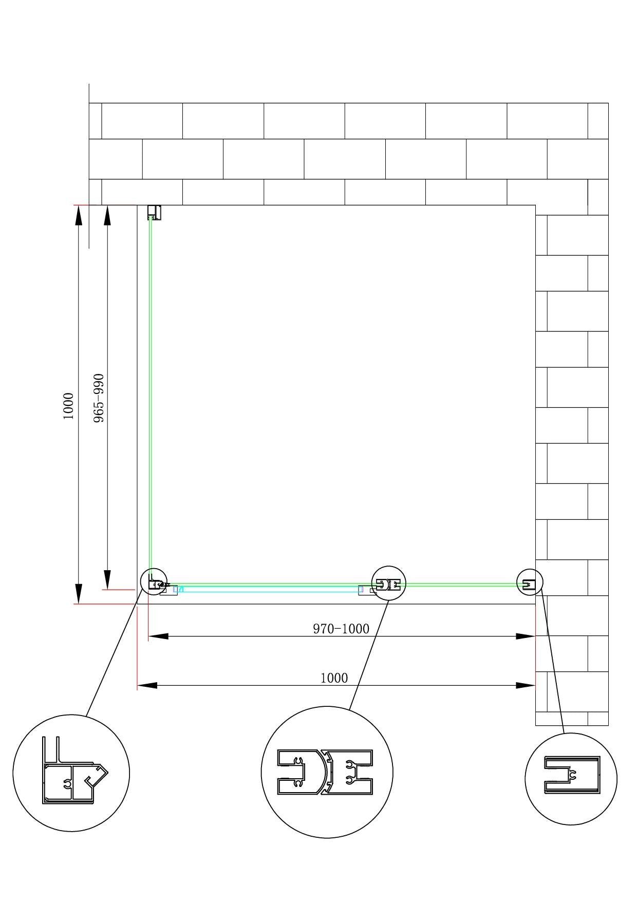 Box doccia angolare parete fissa e porta battente e fisso in linea vetro 6 mm reversibile Misura Fisso 96,5-99 porta 97-100 (35+65)  