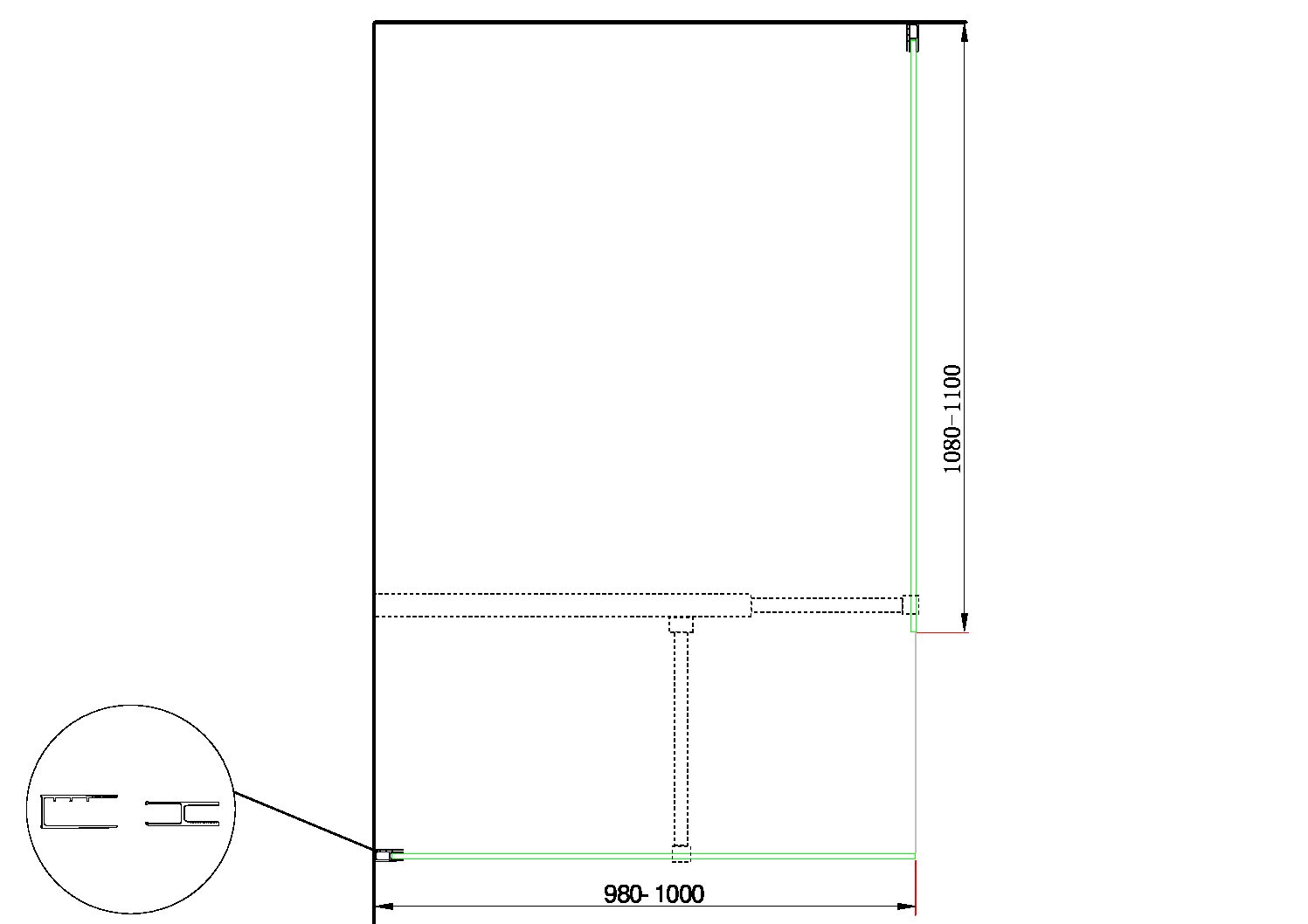 Doppia Parete Doccia Walk-in Con Braccio Di Sostegno Superiore a T Vetro 8 mm Reversibile 98-100 x 108-110 H 200 cm