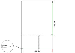 Doppia Parete Doccia Walk-in Con Braccio Di Sostegno Superiore a T Vetro 8 mm Reversibile 98-100 x 108-110 H 200 cm