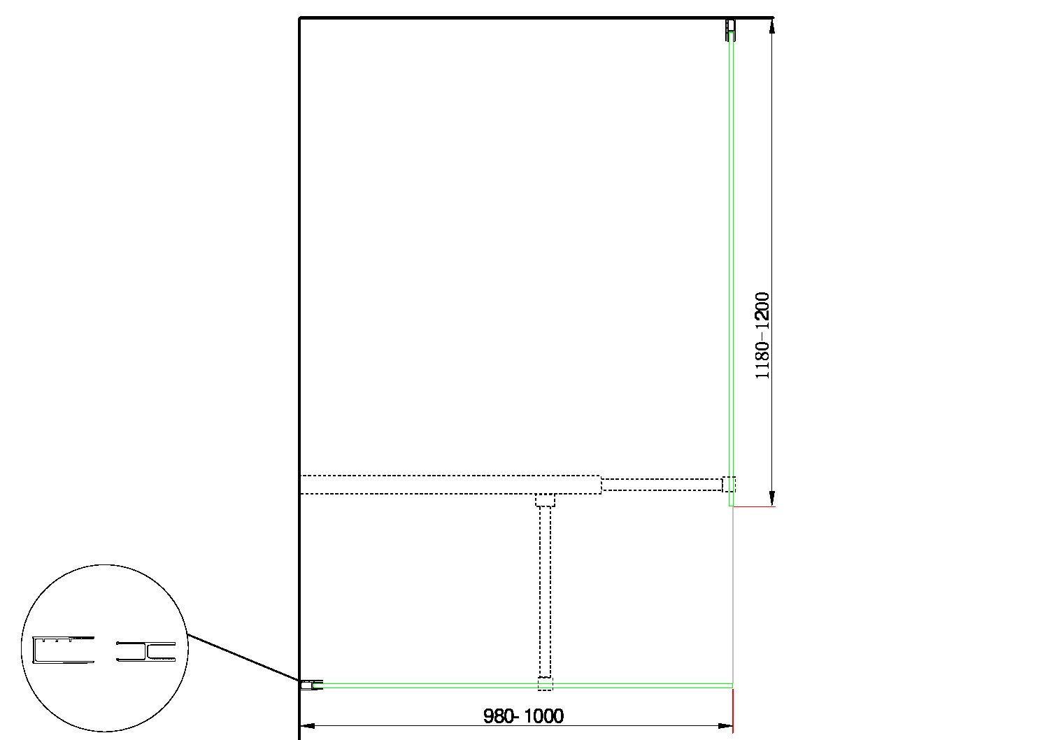 Doppia Parete Doccia Walk-in Con Braccio Di Sostegno Superiore a T Vetro 8 mm Reversibile 98-100 x 118-120 H 200 cm