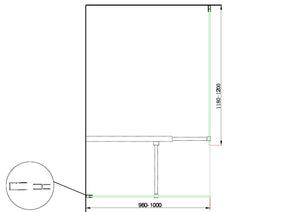 Doppia Parete Doccia Walk-in Con Braccio Di Sostegno Superiore a T Vetro 8 mm Reversibile 98-100 x 118-120 H 200 cm