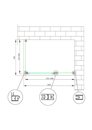 Box doccia angolare parete fissa e porta battente e fisso in linea vetro 6 mm reversibile Misura Fisso 61,5-64 porta 97-100 (35+65)  