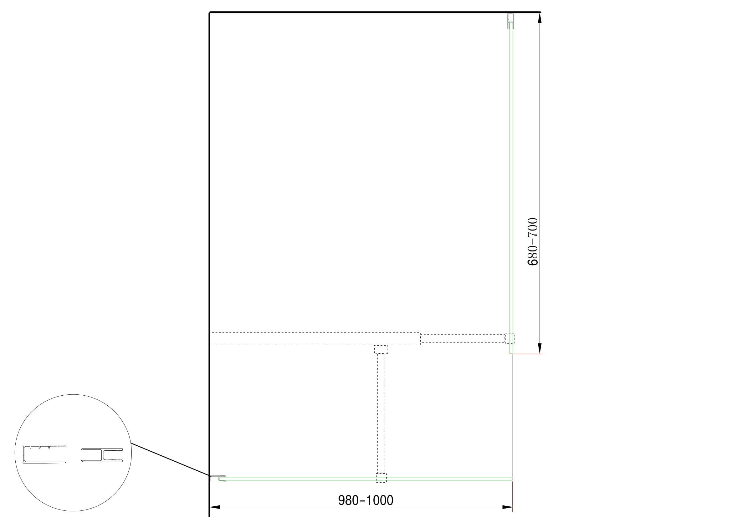 Doppia Parete Doccia Walk-in Con Braccio Di Sostegno Superiore a T Vetro 8 mm Reversibile 98-100 x 68-70 H 200 cm