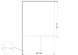 Doppia Parete Doccia Walk-in Con Braccio Di Sostegno Superiore a T Vetro 8 mm Reversibile 98-100 x 68-70 H 200 cm