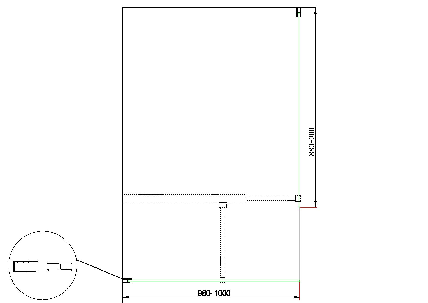 Doppia Parete Doccia Walk-in Con Braccio Di Sostegno Superiore a T Vetro 8 mm Reversibile 98-100 x 88-90 H 200 cm