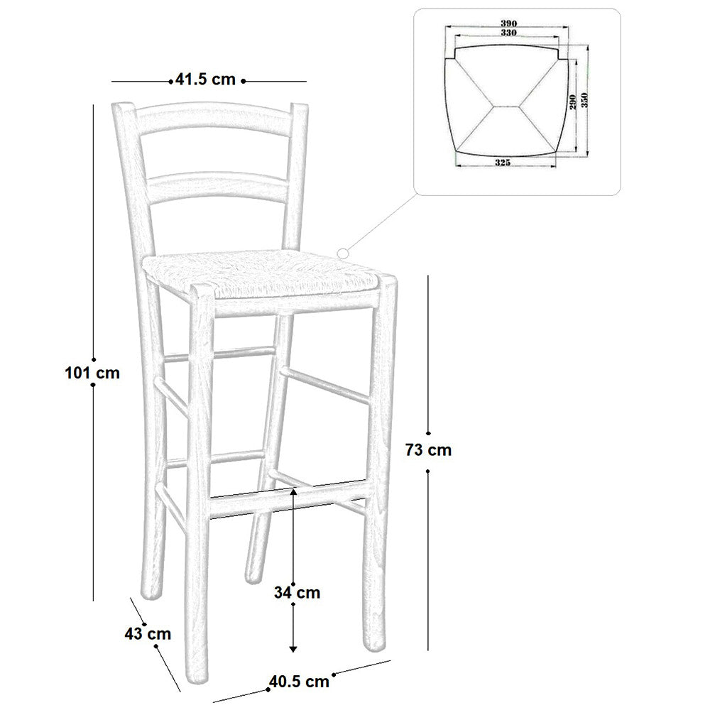 Sgabello Alto in Legno Bianco 73 cm Stile Rustico per Casa e Bar